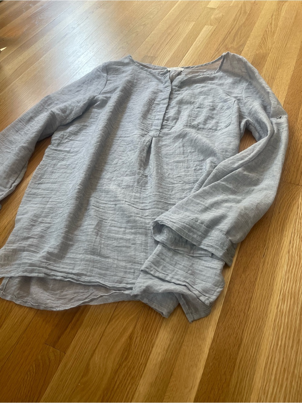 Just Living Light Blue Linen-Style Semi-Sheer Long Sleeve Blouse
